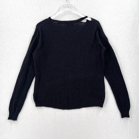LAUREN MOSHI Sweater Womens XS Black Wild Spirit Safety Pin Printed Long Sleeve - Picture 2 of 14